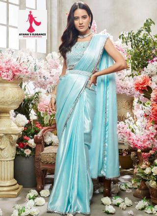 Plain Satin Saree with Contrast Blouse D1