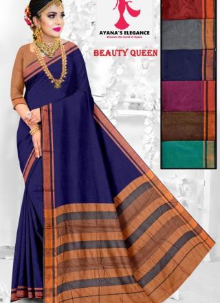 Plain Saree with Copper Border and Contrast Blouse-Beauty Queen Saree D01