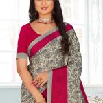 Classic Crepe Silk Saree in Cream and Magenta with Digital Print Work for Women