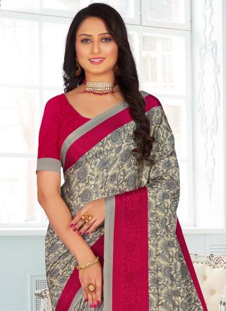 Classic Crepe Silk Saree in Cream and Magenta with Digital Print Work for Women