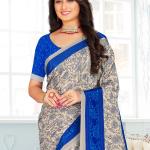 Blue and cream crepe silk trendy saree with digital print work for casual wear