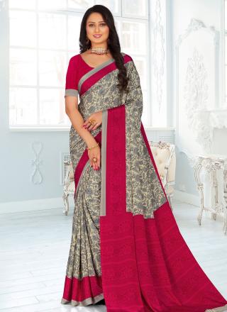 Classic Crepe Silk Saree in Cream and Magenta with Digital Print Work for Women