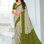 Crepe Silk Traditional Saree in Cream and Olive with Digital Print Work