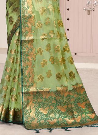 Organza Green Festival Wear Weaving Saree