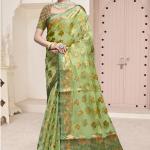 Organza Green Festival Wear Weaving Saree