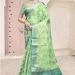 Organza Green Festival Wear Weaving Saree