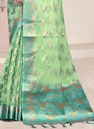 Organza Green Festival Wear Weaving Saree