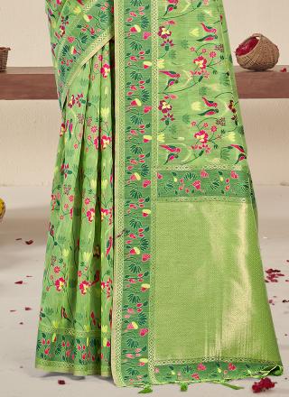 Silk Green Festival Wear Printed Saree