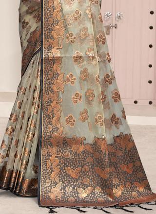 Organza Grey Festival Wear Weaving Saree