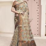 Organza Grey Festival Wear Weaving Saree