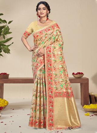 Silk Light Yellow Festival Wear Printed Saree