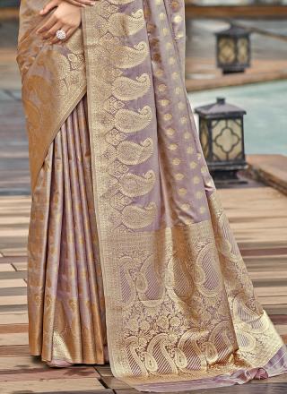 Silk Lilac Festival Wear Weaving Saree