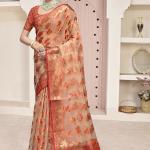 Organza Peach Festival Wear Weaving Saree