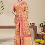 Silk Peach Festival Wear Printed Saree