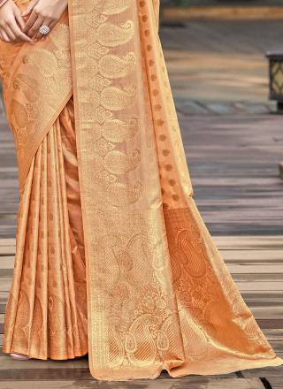 Silk Peach Festival Wear Weaving Saree