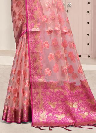 Organza Pink Festival Wear Weaving Saree