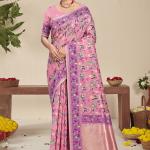 Silk Pink Festival Wear Printed Saree