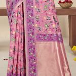 Silk Pink Festival Wear Printed Saree