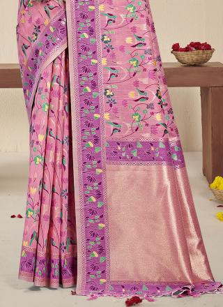 Silk Pink Festival Wear Printed Saree