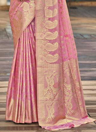 Silk Pink Festival Wear Weaving Saree