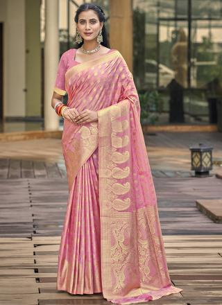 Silk Pink Festival Wear Weaving Saree