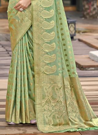 Silk Pista Green Festival Wear Weaving Saree