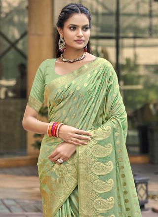 Silk Pista Green Festival Wear Weaving Saree