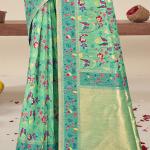 Silk Sky Blue Festival Wear Printed Saree