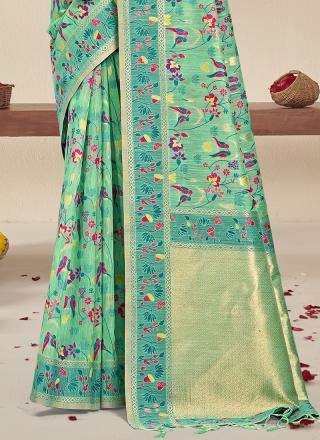 Silk Sky Blue Festival Wear Printed Saree