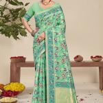 Silk Sky Blue Festival Wear Printed Saree