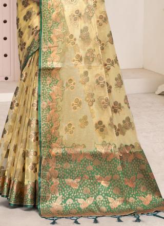 Organza Yellow Festival Wear Weaving Saree