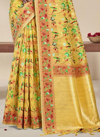 Silk Yellow Festival Wear Printed Saree