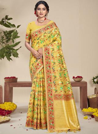 Silk Yellow Festival Wear Printed Saree